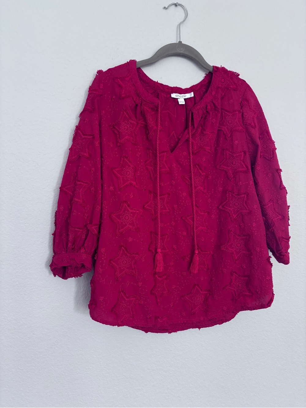 Chico's Red Star-Embroidered Top